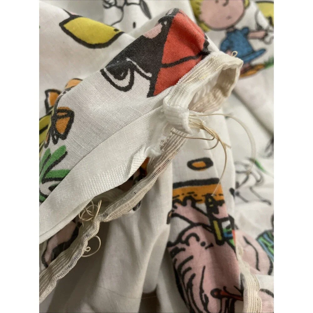 Vintage 1970s Peanuts Snoopy Twin Fitted Sheet Pillowcase Sears Perma Prest
